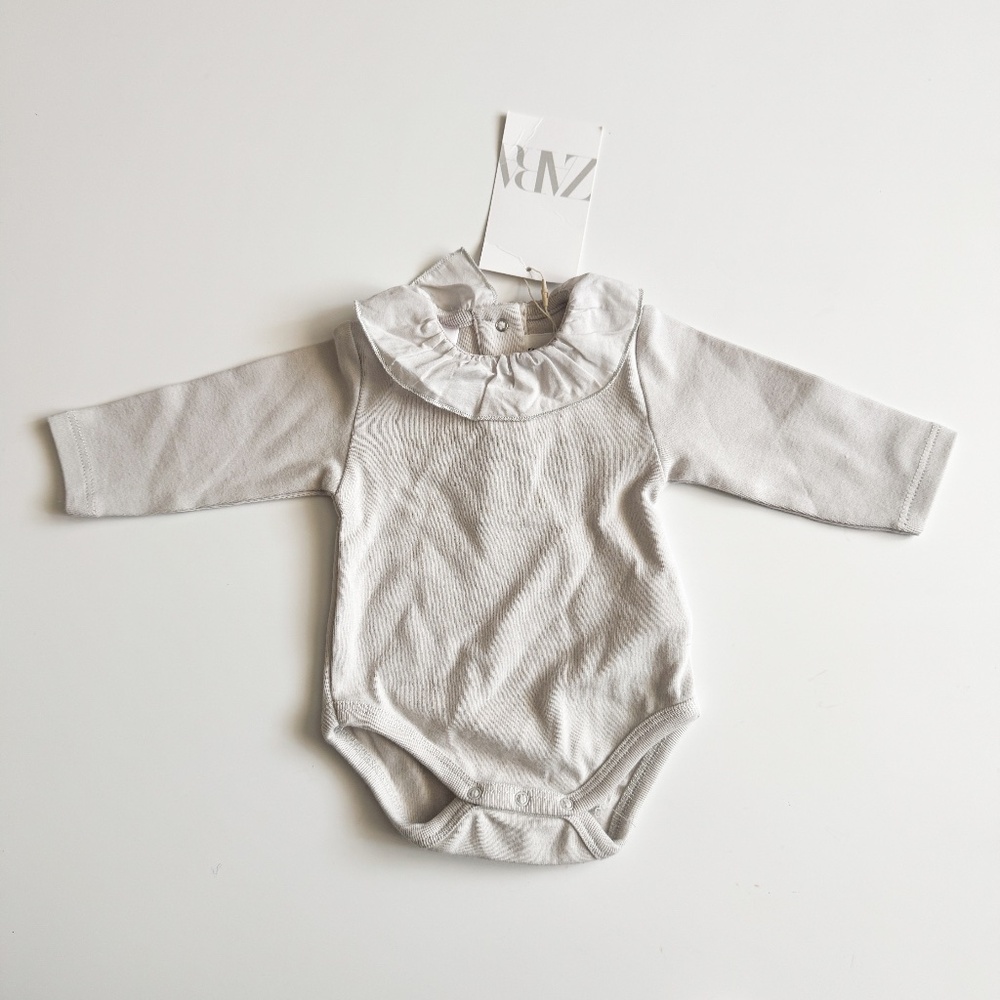 Zara Collared Overall Top for Baby 0-1month, New with Tag,Pearl Gray, Longsleeve